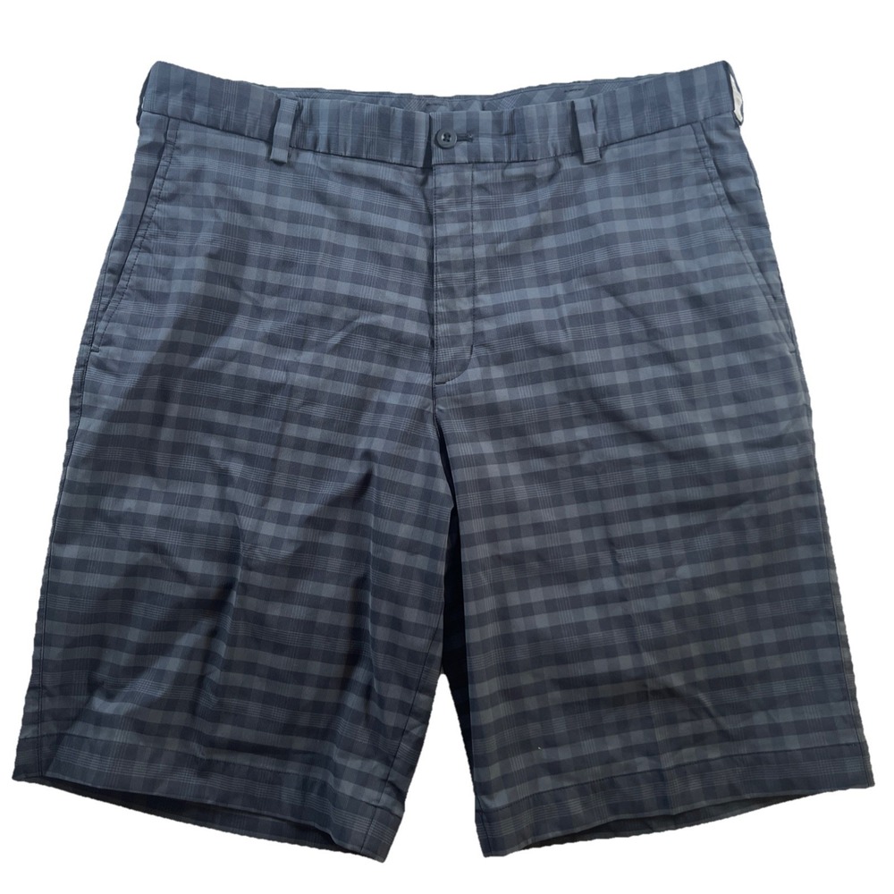 Nike Golf Shorts Mens 36 Blue Plaid Dri-FIT‎ Performance Flat Front Stretch